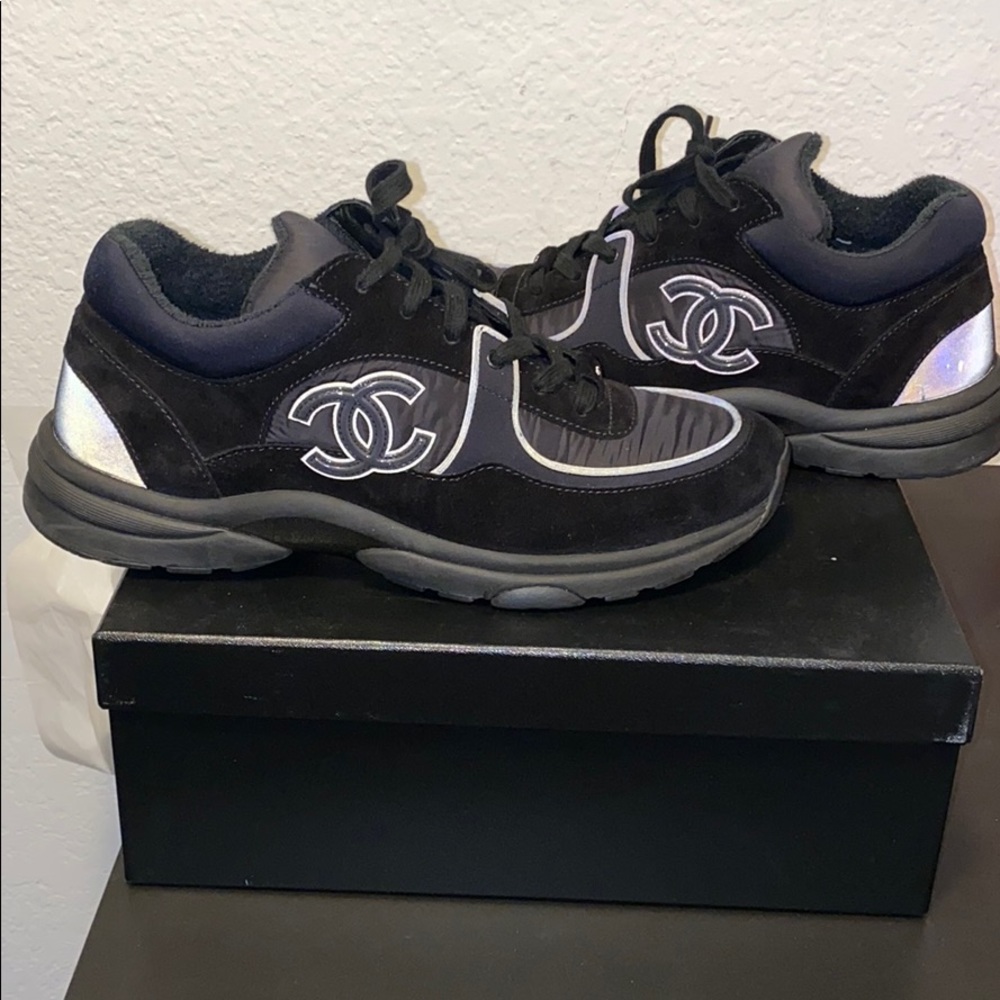 Chanel all black trainers